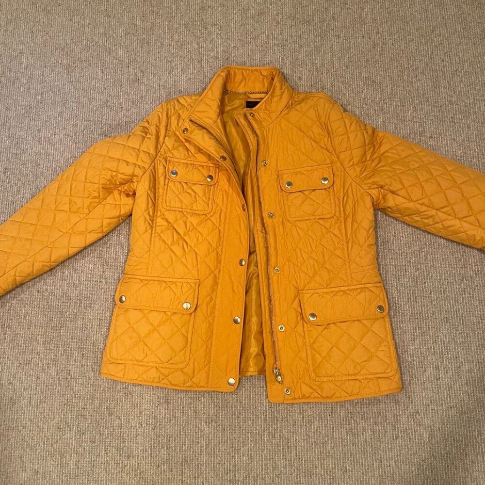 Talbots Womens Quilted Golden Yellow Jacket Petite Large